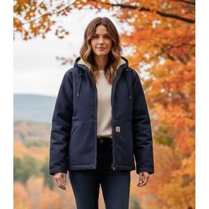 Carhartt Women FR Full Swing Quick Duck Sherpa Lined Jacket CAT 3 Navy Large NWT